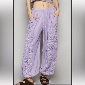 POL Lavender Lace Detail Pants
